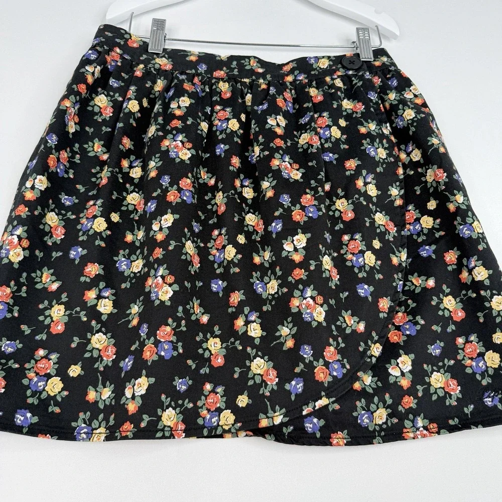 Vintage Pepe Jeans wrap Mini Skirt Floral print Black & Multicolor SZ-M